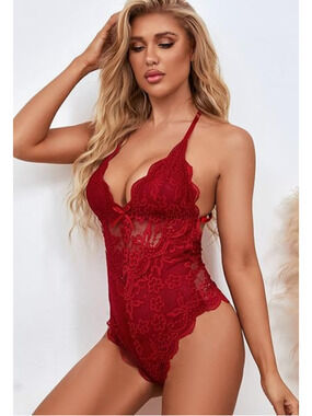 VTG Gold Label Victoria's Secret Red Lace Teddy Push Up Bodysuit 38C Underwire